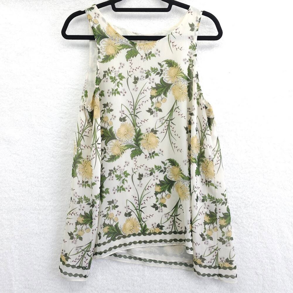 Max Studio Sleeveless Floral Ivory Trapeze Blouse Large